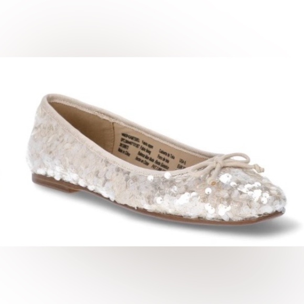 Sequin Ballet Flats Champagne Color Square Toe Slip On Scoop Size 8.5 New in Box